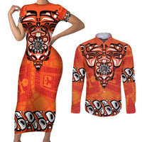 Awareness for Indigenous Orange Day Couples Matching Short Sleeve Bodycon Dress and Long Sleeve Button Shirt Haida Spirit Animals - Wonder Print Shop