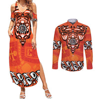 Awareness for Indigenous Orange Day Couples Matching Summer Maxi Dress and Long Sleeve Button Shirt Haida Spirit Animals - Wonder Print Shop