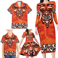 Awareness for Indigenous Orange Day Family Matching Long Sleeve Bodycon Dress and Hawaiian Shirt Haida Spirit Animals - Wonder Print Shop