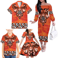 Awareness for Indigenous Orange Day Family Matching Off The Shoulder Long Sleeve Dress and Hawaiian Shirt Haida Spirit Animals - Wonder Print Shop