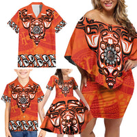 Awareness for Indigenous Orange Day Family Matching Off Shoulder Short Dress and Hawaiian Shirt Haida Spirit Animals - Wonder Print Shop