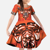 Awareness for Indigenous Orange Day Kid Short Sleeve Dress Haida Spirit Animals - Wonder Print Shop