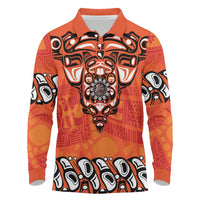 Awareness for Indigenous Orange Day Long Sleeve Polo Shirt Haida Spirit Animals - Wonder Print Shop