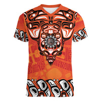 Awareness for Indigenous Orange Day Women V-Neck T-Shirt Haida Spirit Animals - Wonder Print Shop