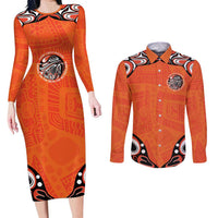 Awareness for Indigenous Orange Day Couples Matching Long Sleeve Bodycon Dress and Long Sleeve Button Shirt Kindness and Equality - Wonder Print Shop