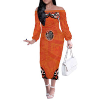 Awareness for Indigenous Orange Day Off The Shoulder Long Sleeve Dress Kindness and Equality - Wonder Print Shop