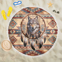 Indigenous Peoples Day Beach Blanket Native American Dream Catcher Wolf Tribal-inspired - Wonder Print Shop