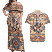 Indigenous Peoples Day Couples Matching Off Shoulder Maxi Dress and Hawaiian Shirt Native American Dream Catcher Wolf Tribal-inspired - Wonder Print Shop