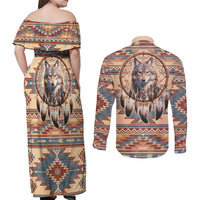 Indigenous Peoples Day Couples Matching Off Shoulder Maxi Dress and Long Sleeve Button Shirt Native American Dream Catcher Wolf Tribal-inspired - Wonder Print Shop