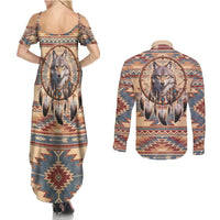 Indigenous Peoples Day Couples Matching Summer Maxi Dress and Long Sleeve Button Shirt Native American Dream Catcher Wolf Tribal-inspired - Wonder Print Shop