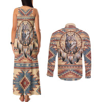 Indigenous Peoples Day Couples Matching Tank Maxi Dress and Long Sleeve Button Shirt Native American Dream Catcher Wolf Tribal-inspired - Wonder Print Shop