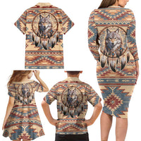 Indigenous Peoples Day Family Matching Long Sleeve Bodycon Dress and Hawaiian Shirt Native American Dream Catcher Wolf Tribal-inspired - Wonder Print Shop