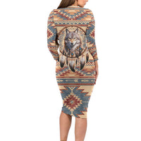 Indigenous Peoples Day Family Matching Long Sleeve Bodycon Dress and Hawaiian Shirt Native American Dream Catcher Wolf Tribal-inspired - Wonder Print Shop