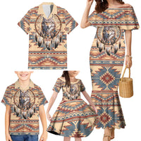 Indigenous Peoples Day Family Matching Mermaid Dress and Hawaiian Shirt Native American Dream Catcher Wolf Tribal-inspired - Wonder Print Shop
