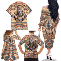 Indigenous Peoples Day Family Matching Off The Shoulder Long Sleeve Dress and Hawaiian Shirt Native American Dream Catcher Wolf Tribal-inspired - Wonder Print Shop
