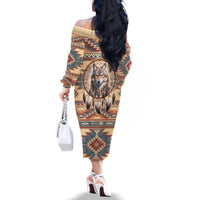 Indigenous Peoples Day Family Matching Off The Shoulder Long Sleeve Dress and Hawaiian Shirt Native American Dream Catcher Wolf Tribal-inspired - Wonder Print Shop