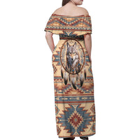 Indigenous Peoples Day Family Matching Off Shoulder Maxi Dress and Hawaiian Shirt Native American Dream Catcher Wolf Tribal-inspired - Wonder Print Shop