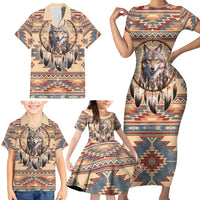 Indigenous Peoples Day Family Matching Short Sleeve Bodycon Dress and Hawaiian Shirt Native American Dream Catcher Wolf Tribal-inspired - Wonder Print Shop