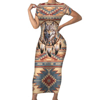 Indigenous Peoples Day Family Matching Short Sleeve Bodycon Dress and Hawaiian Shirt Native American Dream Catcher Wolf Tribal-inspired - Wonder Print Shop