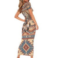 Indigenous Peoples Day Family Matching Short Sleeve Bodycon Dress and Hawaiian Shirt Native American Dream Catcher Wolf Tribal-inspired - Wonder Print Shop