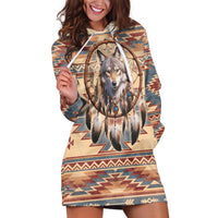 Indigenous Peoples Day Hoodie Dress Native American Dream Catcher Wolf Tribal-inspired - Wonder Print Shop
