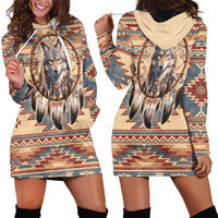 Indigenous Peoples Day Hoodie Dress Native American Dream Catcher Wolf Tribal-inspired - Wonder Print Shop