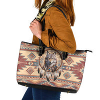 Indigenous Peoples Day Leather Tote Bag Native American Dream Catcher Wolf Tribal-inspired - Wonder Print Shop