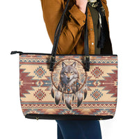 Indigenous Peoples Day Leather Tote Bag Native American Dream Catcher Wolf Tribal-inspired - Wonder Print Shop