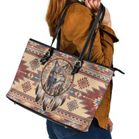 Indigenous Peoples Day Leather Tote Bag Native American Dream Catcher Wolf Tribal-inspired - Wonder Print Shop
