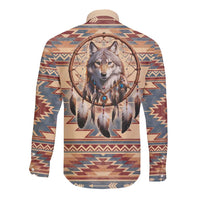Indigenous Peoples Day Long Sleeve Button Shirt Native American Dream Catcher Wolf Tribal-inspired - Wonder Print Shop