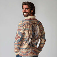 Indigenous Peoples Day Long Sleeve Polo Shirt Native American Dream Catcher Wolf Tribal-inspired - Wonder Print Shop