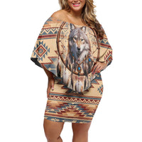 Indigenous Peoples Day Off Shoulder Short Dress Native American Dream Catcher Wolf Tribal-inspired - Wonder Print Shop