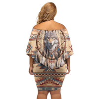 Indigenous Peoples Day Off Shoulder Short Dress Native American Dream Catcher Wolf Tribal-inspired - Wonder Print Shop