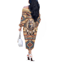 Indigenous Peoples Day Off The Shoulder Long Sleeve Dress Native American Dream Catcher Wolf Tribal-inspired - Wonder Print Shop