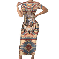 Indigenous Peoples Day Short Sleeve Bodycon Dress Native American Dream Catcher Wolf Tribal-inspired - Wonder Print Shop