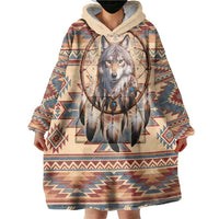 Indigenous Peoples Day Wearable Blanket Hoodie Native American Dream Catcher Wolf Tribal-inspired - Wonder Print Shop