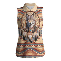 Indigenous Peoples Day Women Sleeveless Polo Shirt Native American Dream Catcher Wolf Tribal-inspired - Wonder Print Shop