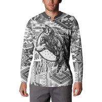 Indigenous Peoples Day Button Sweatshirt Native American Wolf with Dreamcatcher - Wonder Print Shop