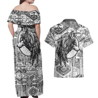 Indigenous Peoples Day Couples Matching Off Shoulder Maxi Dress and Hawaiian Shirt Native American Wolf with Dreamcatcher - Wonder Print Shop