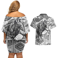 Indigenous Peoples Day Couples Matching Off Shoulder Short Dress and Hawaiian Shirt Native American Wolf with Dreamcatcher - Wonder Print Shop
