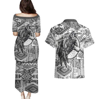Indigenous Peoples Day Couples Matching Puletasi and Hawaiian Shirt Native American Wolf with Dreamcatcher - Wonder Print Shop