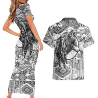 Indigenous Peoples Day Couples Matching Short Sleeve Bodycon Dress and Hawaiian Shirt Native American Wolf with Dreamcatcher - Wonder Print Shop