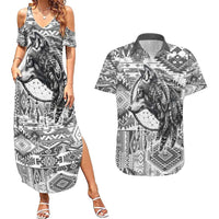 Indigenous Peoples Day Couples Matching Summer Maxi Dress and Hawaiian Shirt Native American Wolf with Dreamcatcher - Wonder Print Shop
