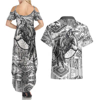 Indigenous Peoples Day Couples Matching Summer Maxi Dress and Hawaiian Shirt Native American Wolf with Dreamcatcher - Wonder Print Shop