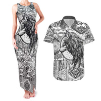 Indigenous Peoples Day Couples Matching Tank Maxi Dress and Hawaiian Shirt Native American Wolf with Dreamcatcher - Wonder Print Shop