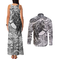 Indigenous Peoples Day Couples Matching Tank Maxi Dress and Long Sleeve Button Shirt Native American Wolf with Dreamcatcher - Wonder Print Shop