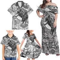Indigenous Peoples Day Family Matching Off Shoulder Maxi Dress and Hawaiian Shirt Native American Wolf with Dreamcatcher - Wonder Print Shop