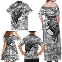Indigenous Peoples Day Family Matching Off Shoulder Maxi Dress and Hawaiian Shirt Native American Wolf with Dreamcatcher - Wonder Print Shop