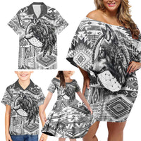 Indigenous Peoples Day Family Matching Off Shoulder Short Dress and Hawaiian Shirt Native American Wolf with Dreamcatcher - Wonder Print Shop