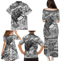 Indigenous Peoples Day Family Matching Puletasi and Hawaiian Shirt Native American Wolf with Dreamcatcher - Wonder Print Shop